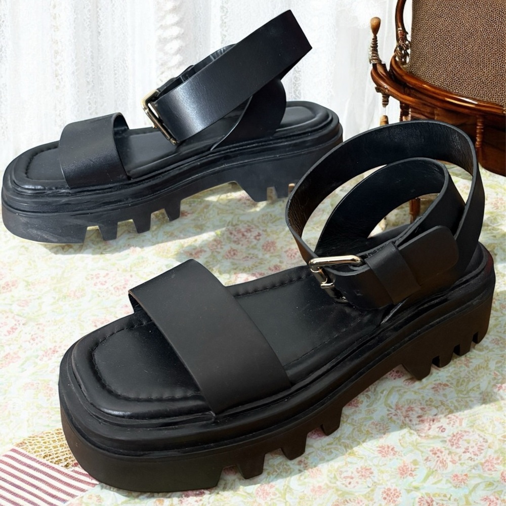 ZARA Leather women size US 8 | UK 39 Platform chunky Sandals Y2K 90s look - Picture 7 of 13